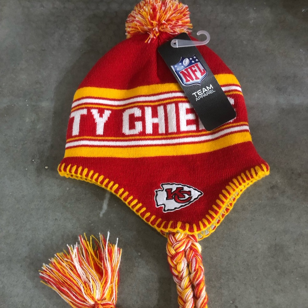 Kansas City Chiefs stocking hat with braids new with tags